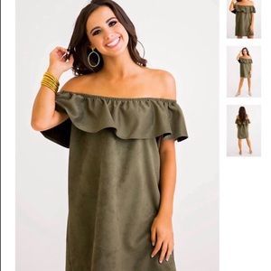 Karlie faux suede off shoulder olive dress small